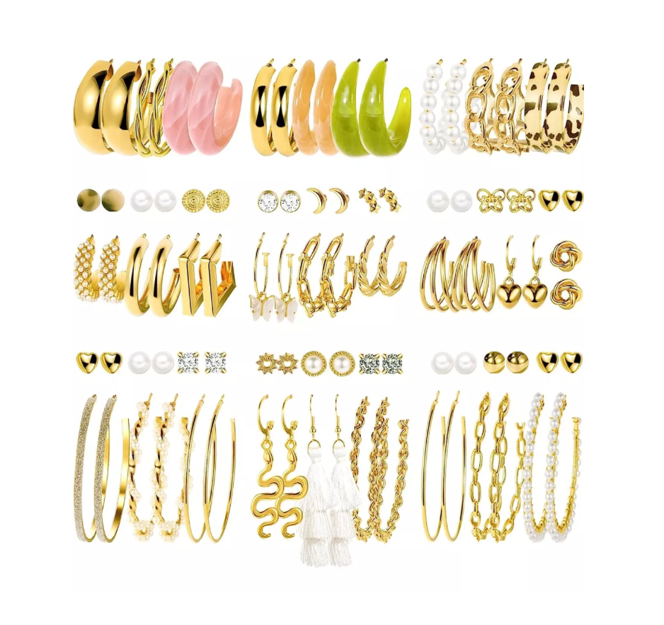 45 Pares Aretes Mujer Oro Pendientes Joyeria Largo Broquel.
