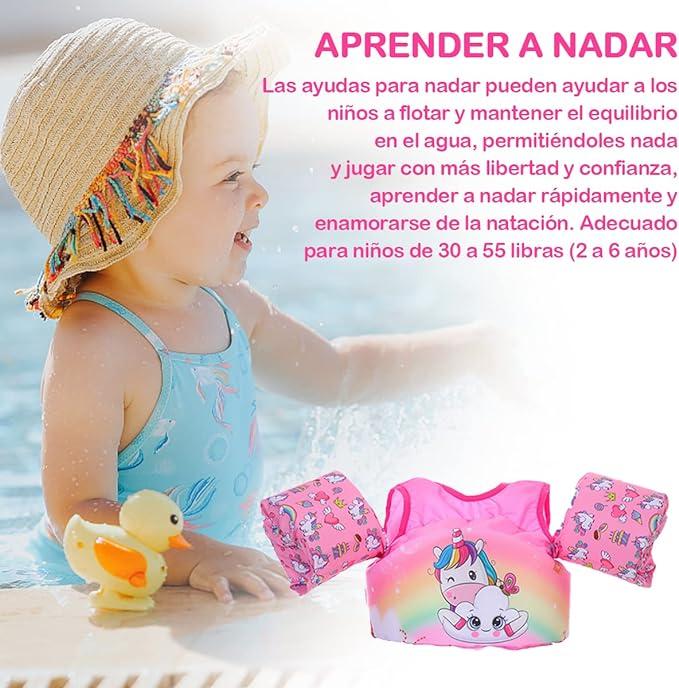 AXIDUN Chaleco Salvavidas para Niños Niña 3 4 5 6 Años Salvavidas para Bebe 30 a 55 Libras Natacion Kit.