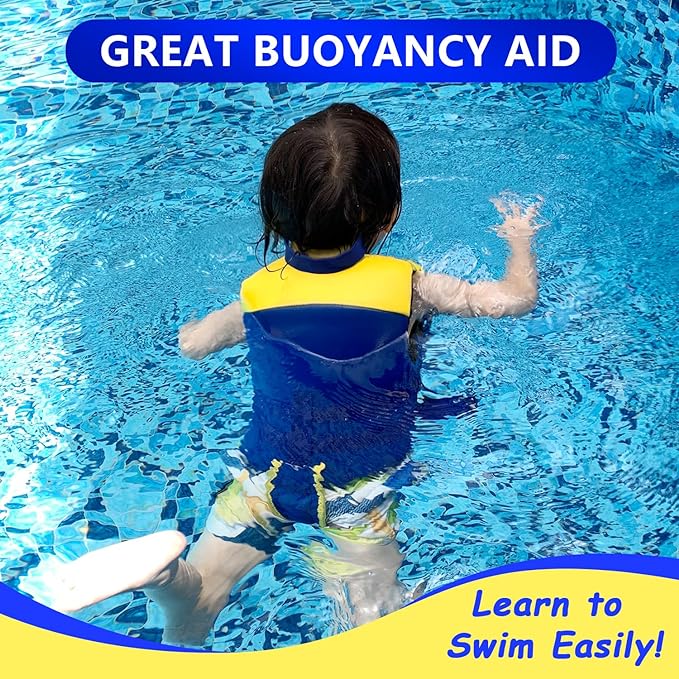 Chaleco de natación para niños pequeños con correa de seguridad ajustable, fácil de poner y quitar para niños de 24 a 65 libras, para niños y niñas, para aprender a nadar.