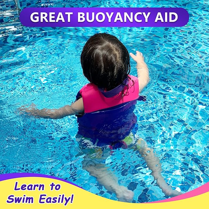 Chaleco de natación para niños pequeños con correa de seguridad ajustable, fácil de poner y quitar para niños de 24 a 65 libras, para niños y niñas, para aprender a nadar.