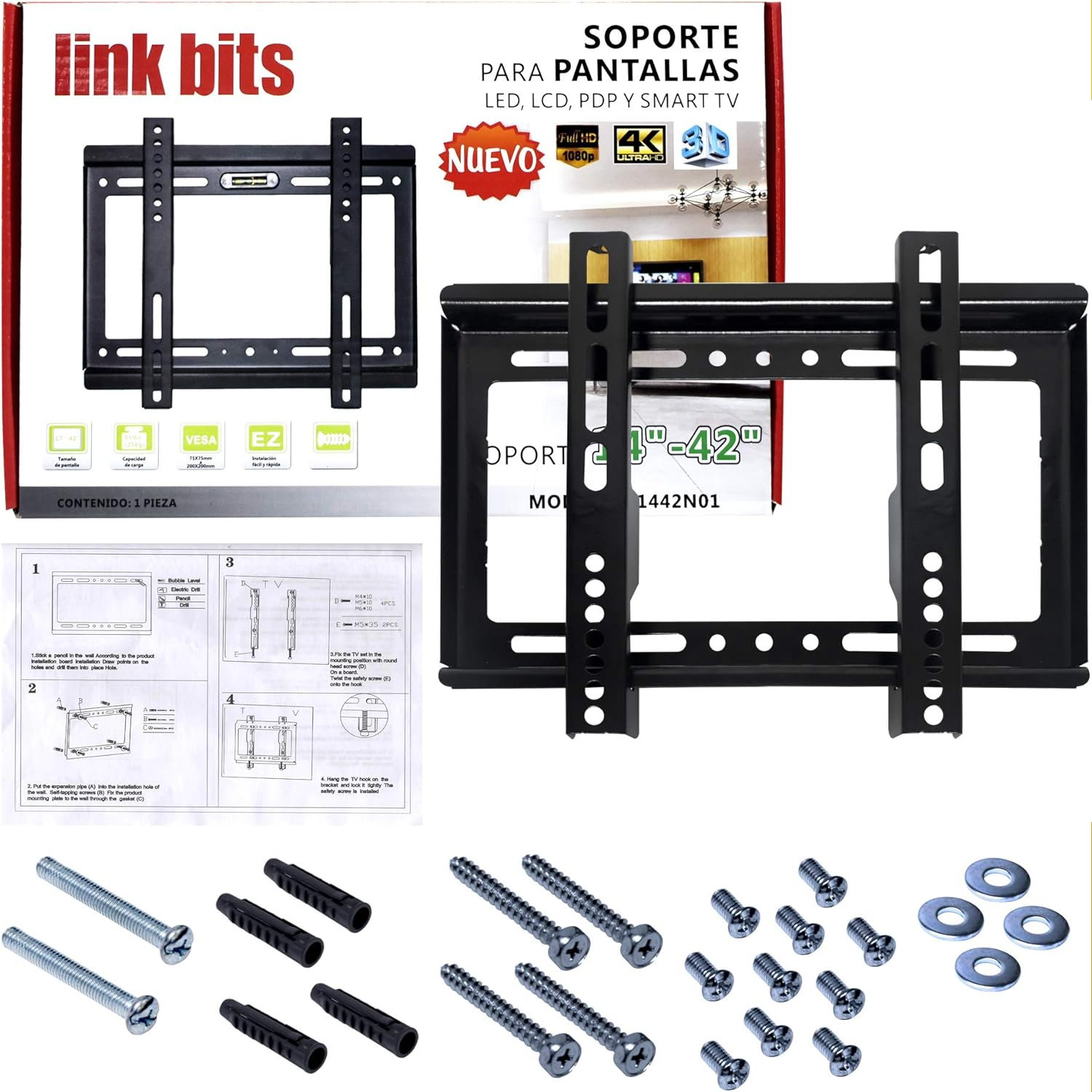 Soporte Para Pantalla Marca Link Bits 15 Grados Inclinación 14 A 42 Pulgadas 35kg.