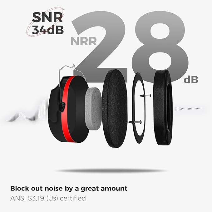 A Procase Orejeras contra Ruido, Protector Auditivo NRR 28 dB Cancelación de Ruidos Profesional Earmuff para Protección del Oído en Campo de Disparo Temporada de Caza y Lugar Ruidoso -Rojo.