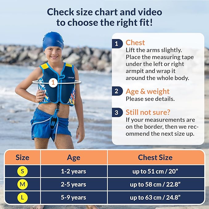 Limmys Chaleco de Natación de Neopreno de la Marca Premium para Niños - Flotador para el Aprendizaje de la Natación Ideal para Niños - Incluye una Bolsa con Cordón Extra.