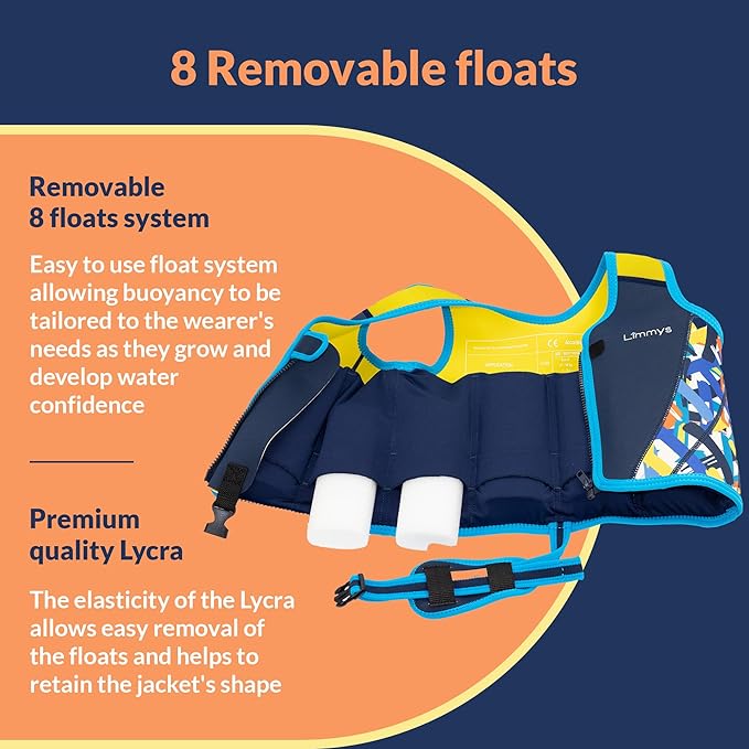Limmys Chaleco de Natación de Neopreno de la Marca Premium para Niños - Flotador para el Aprendizaje de la Natación Ideal para Niños - Incluye una Bolsa con Cordón Extra.