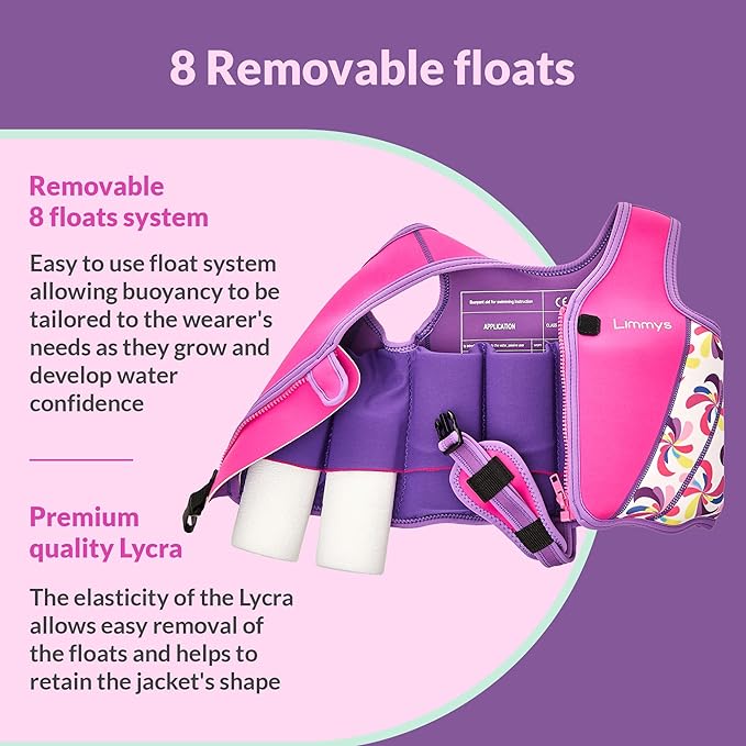 Limmys Chaleco de Natación de Neopreno de la Marca Premium para Niños - Flotador para el Aprendizaje de la Natación Ideal para Niños - Incluye una Bolsa con Cordón Extra.