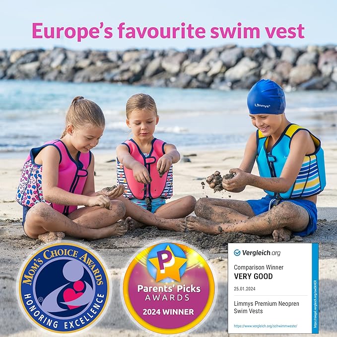 Limmys Chaleco de Natación de Neopreno de la Marca Premium para Niños - Flotador para el Aprendizaje de la Natación Ideal para Niños - Incluye una Bolsa con Cordón Extra.