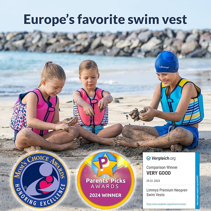 Limmys Chaleco de Natación de Neopreno de la Marca Premium para Niños - Flotador para el Aprendizaje de la Natación Ideal para Niños - Incluye una Bolsa con Cordón Extra.
