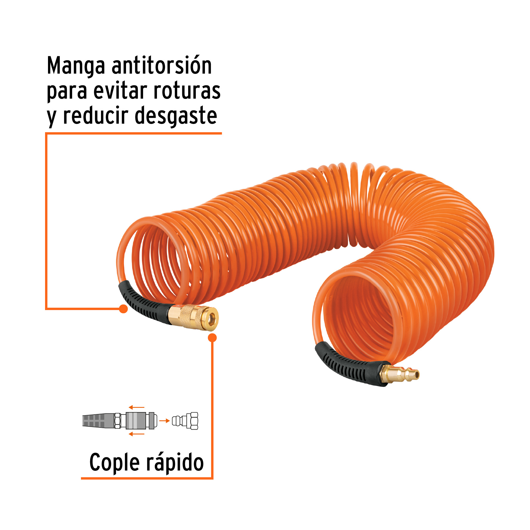 MANGUERA TIPO RESORTE PARA COMPRESOR 1/4P X 50 FT 453922 TRUPER.