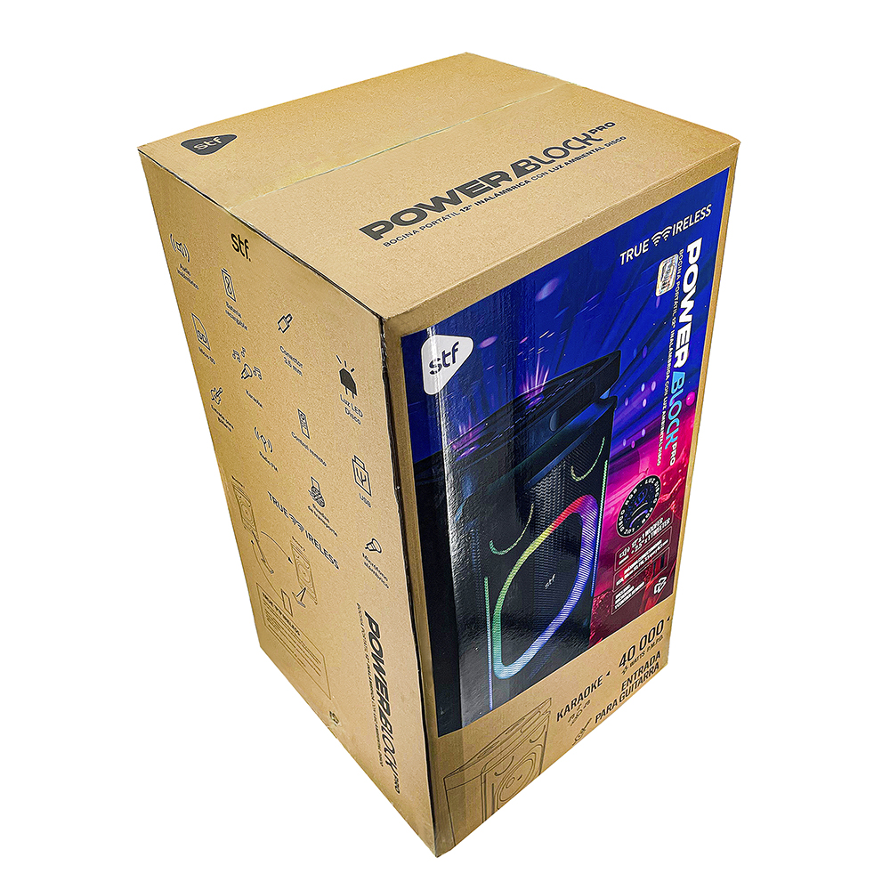 Bocina Inalámbrica  Power Block Pro STF 12" pulgadas 5hrs uso 80W función TWS ruedas de transporte