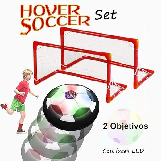 AVEDISTANTE Juguetes para Niño,Air Football Kit Juguete Balón de Fútbol(1 Goal +2 meta),Juegos padre-hijo,Aire Fútbol para Actividades Interiores o Exteriores con LED, Juegos para niños de 3 a 14 años.