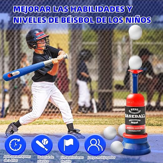 Juguete de Béisbol,Juego de Pelota de Béisbol,Máquina de Lanzamiento de Béisbol,Kit de Béisbol para Niños con 4 Pelotas,Juguete Deportivos Al Aire Última Intervensión para Niños y Niñas de 3 a 10 años.