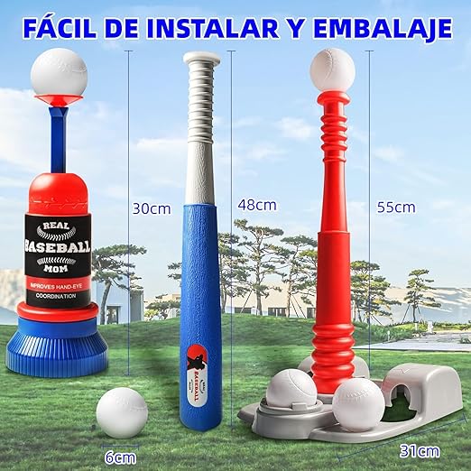 Juguete de Béisbol,Juego de Pelota de Béisbol,Máquina de Lanzamiento de Béisbol,Kit de Béisbol para Niños con 4 Pelotas,Juguete Deportivos Al Aire Última Intervensión para Niños y Niñas de 3 a 10 años.