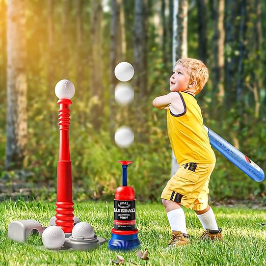 Juguete de Béisbol,Juego de Pelota de Béisbol,Máquina de Lanzamiento de Béisbol,Kit de Béisbol para Niños con 4 Pelotas,Juguete Deportivos Al Aire Última Intervensión para Niños y Niñas de 3 a 10 años.