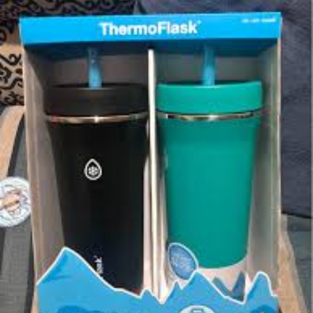 Thermoflask - Vasos de Popote Estándar Aislado de 32 oz, paquete de 2 (negro y Verde azulado).