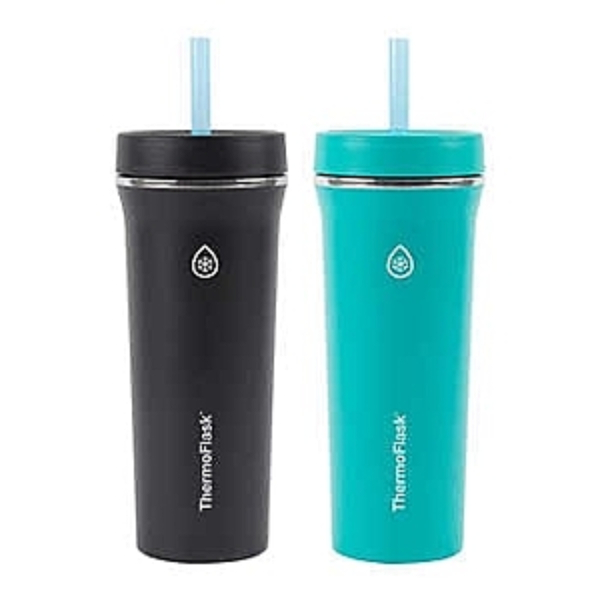 Thermoflask - Vasos de Popote Estándar Aislado de 32 oz, paquete de 2 (negro y Verde azulado).