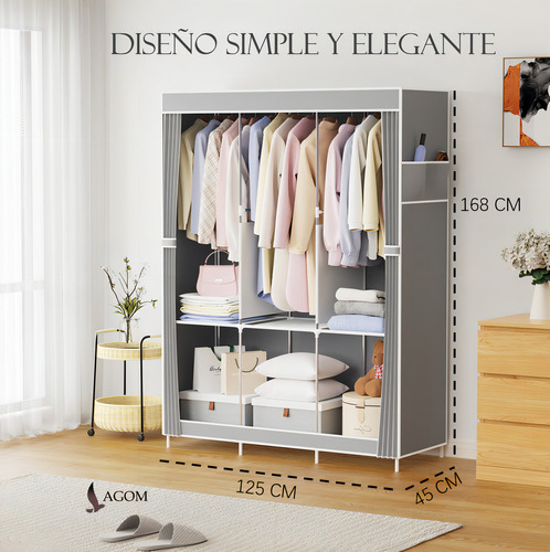 Closet Armable Plegable Ropero Armario De Tela Ligero Lagom 125*45*168cm Estante De Ropa Organizador Para Almacenar Perchero Moderno Marco De Acero Fuerte Y Resistente Gran Capacidad Fácil De Instalar.