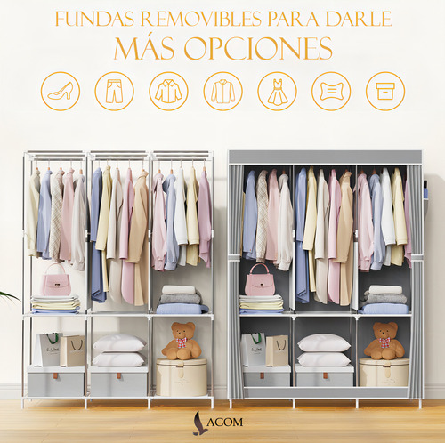 Closet Armable Plegable Ropero Armario De Tela Ligero Lagom 125*45*168cm Estante De Ropa Organizador Para Almacenar Perchero Moderno Marco De Acero Fuerte Y Resistente Gran Capacidad Fácil De Instalar.