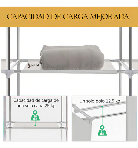 Closet Armable Plegable Ropero Armario De Tela Ligero Lagom 125*45*168cm Estante De Ropa Organizador Para Almacenar Perchero Moderno Marco De Acero Fuerte Y Resistente Gran Capacidad Fácil De Instalar.