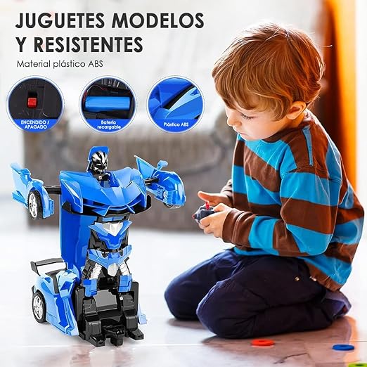 E T EASYTAO Carro de Control Remoto, Robot de Deformación RC 2.4 GHz Giratorio de 360° con Luz LED, Juguetes para Niño, Día del Niño (Azul).