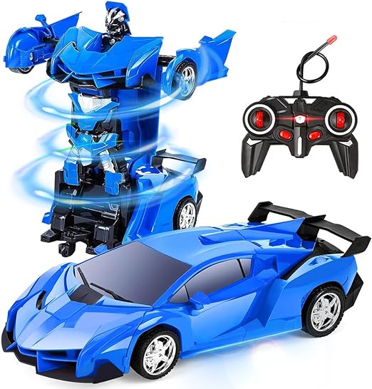 E T EASYTAO Carro de Control Remoto, Robot de Deformación RC 2.4 GHz Giratorio de 360° con Luz LED, Juguetes para Niño, Día del Niño (Azul).