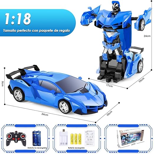 E T EASYTAO Carro de Control Remoto, Robot de Deformación RC 2.4 GHz Giratorio de 360° con Luz LED, Juguetes para Niño, Día del Niño (Azul).