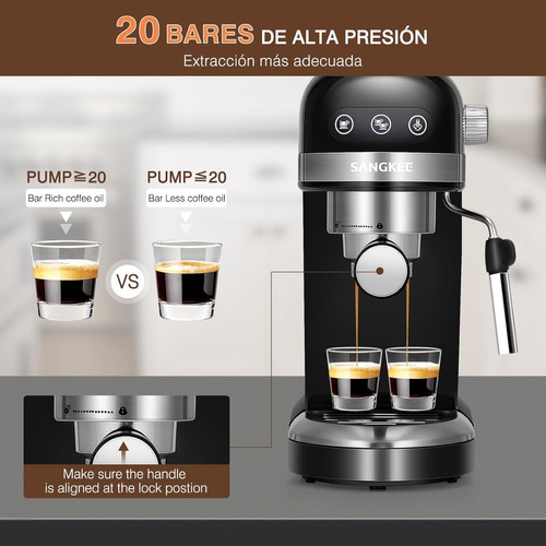 Máquina De Espresso Y Cappuccino 20 Bares,cafetera Espresso Electricas Con Espumadora De Leche,pantalla Táctil Compacta Máquina De Café Para Capuchinos,latte Y Macchiato,1.4l Tanque De Agua,1350w.