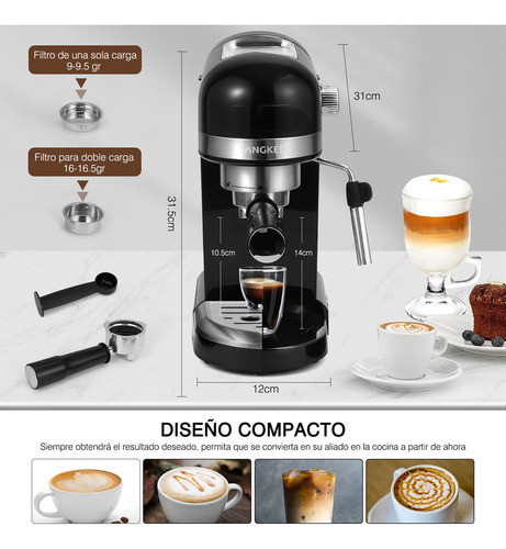 Máquina De Espresso Y Cappuccino 20 Bares,cafetera Espresso Electricas Con Espumadora De Leche,pantalla Táctil Compacta Máquina De Café Para Capuchinos,latte Y Macchiato,1.4l Tanque De Agua,1350w.