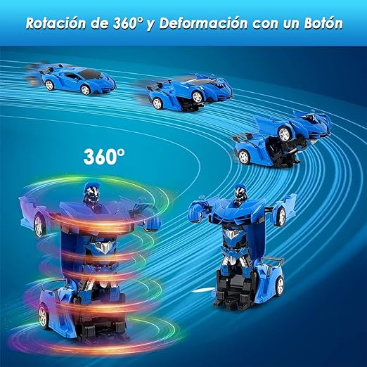E T EASYTAO Carro de Control Remoto, Robot de Deformación RC 2.4 GHz Giratorio de 360° con Luz LED, Juguetes para Niño, Día del Niño (Azul).