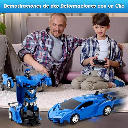E T EASYTAO Carro de Control Remoto, Robot de Deformación RC 2.4 GHz Giratorio de 360° con Luz LED, Juguetes para Niño, Día del Niño (Azul).
