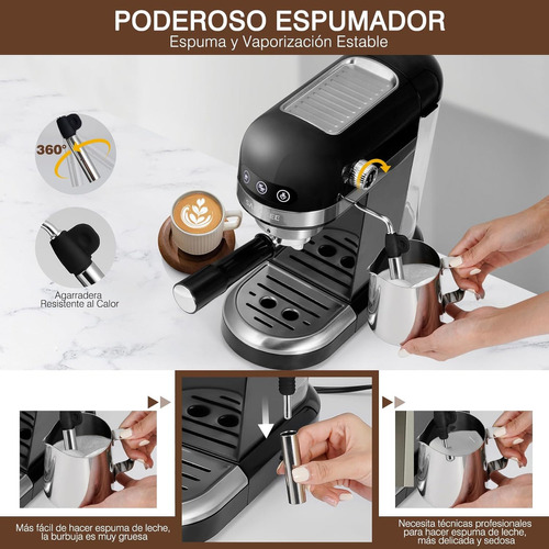 Máquina De Espresso Y Cappuccino 20 Bares,cafetera Espresso Electricas Con Espumadora De Leche,pantalla Táctil Compacta Máquina De Café Para Capuchinos,latte Y Macchiato,1.4l Tanque De Agua,1350w.