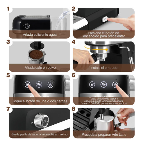 Máquina De Espresso Y Cappuccino 20 Bares,cafetera Espresso Electricas Con Espumadora De Leche,pantalla Táctil Compacta Máquina De Café Para Capuchinos,latte Y Macchiato,1.4l Tanque De Agua,1350w.