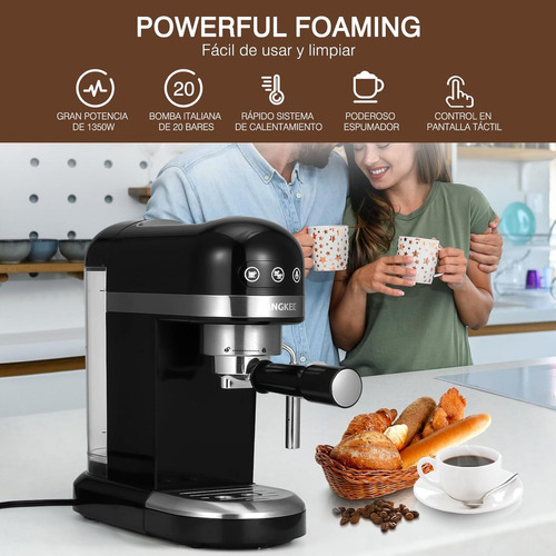 Máquina De Espresso Y Cappuccino 20 Bares,cafetera Espresso Electricas Con Espumadora De Leche,pantalla Táctil Compacta Máquina De Café Para Capuchinos,latte Y Macchiato,1.4l Tanque De Agua,1350w.