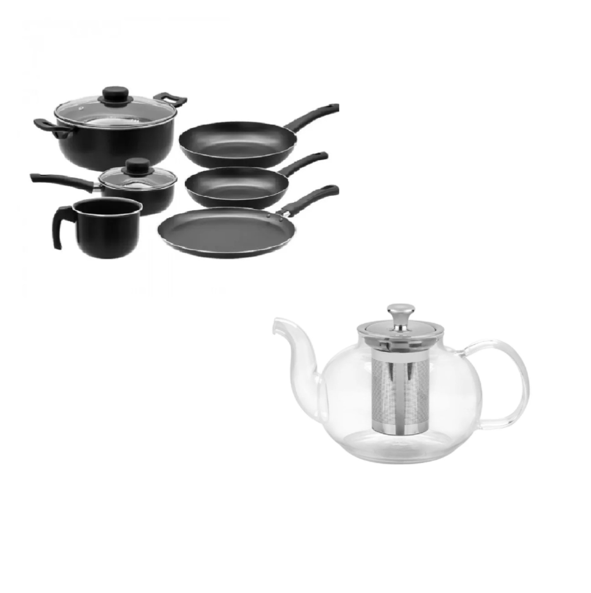 Paquete Cocina Tramontina Batería Lazio 8 Pzas Negro + Tetera de Vidrio ENDY.
