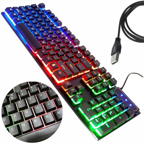 Teclado Gamer Alámbrico Retro Iluminado Luz Led Rgb Gaming.