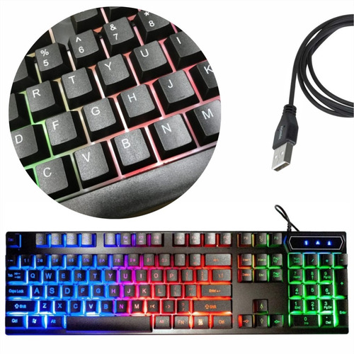 Teclado Gamer Alámbrico Retro Iluminado Luz Led Rgb Gaming.