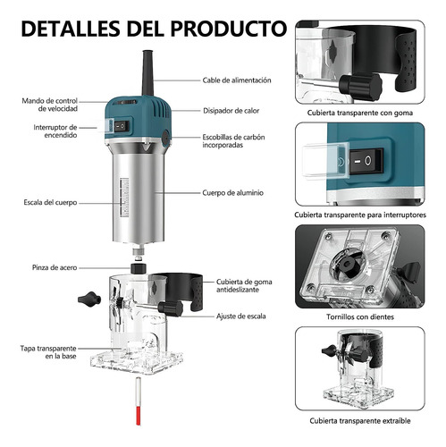 Router Para Madera 6 Velocidade+15 Brocas Carburo Caja 800w.