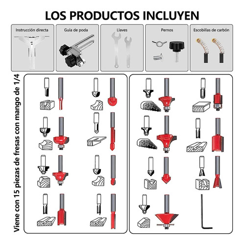 Router Para Madera 6 Velocidade+15 Brocas Carburo Caja 800w.