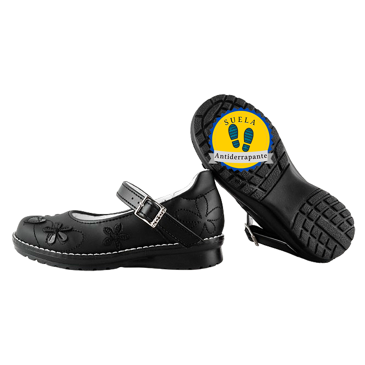 Zapato Niña Escolar Arco Soporte Cómodo Flats Negro 595-n