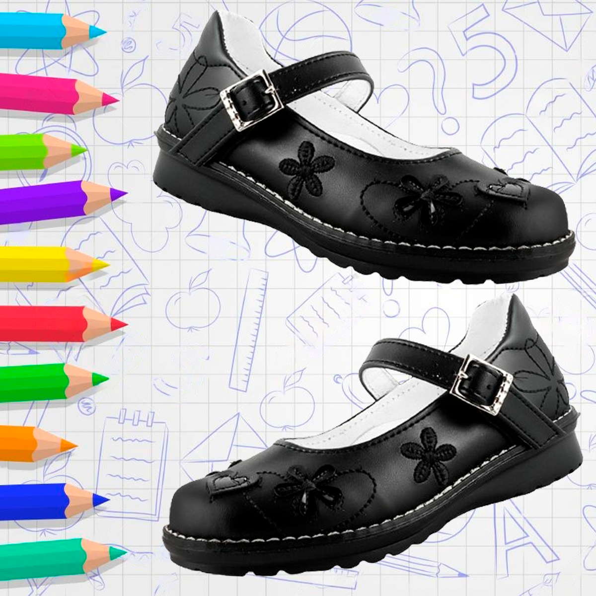 Zapato Niña Escolar Arco Soporte Cómodo Flats Negro 595-n