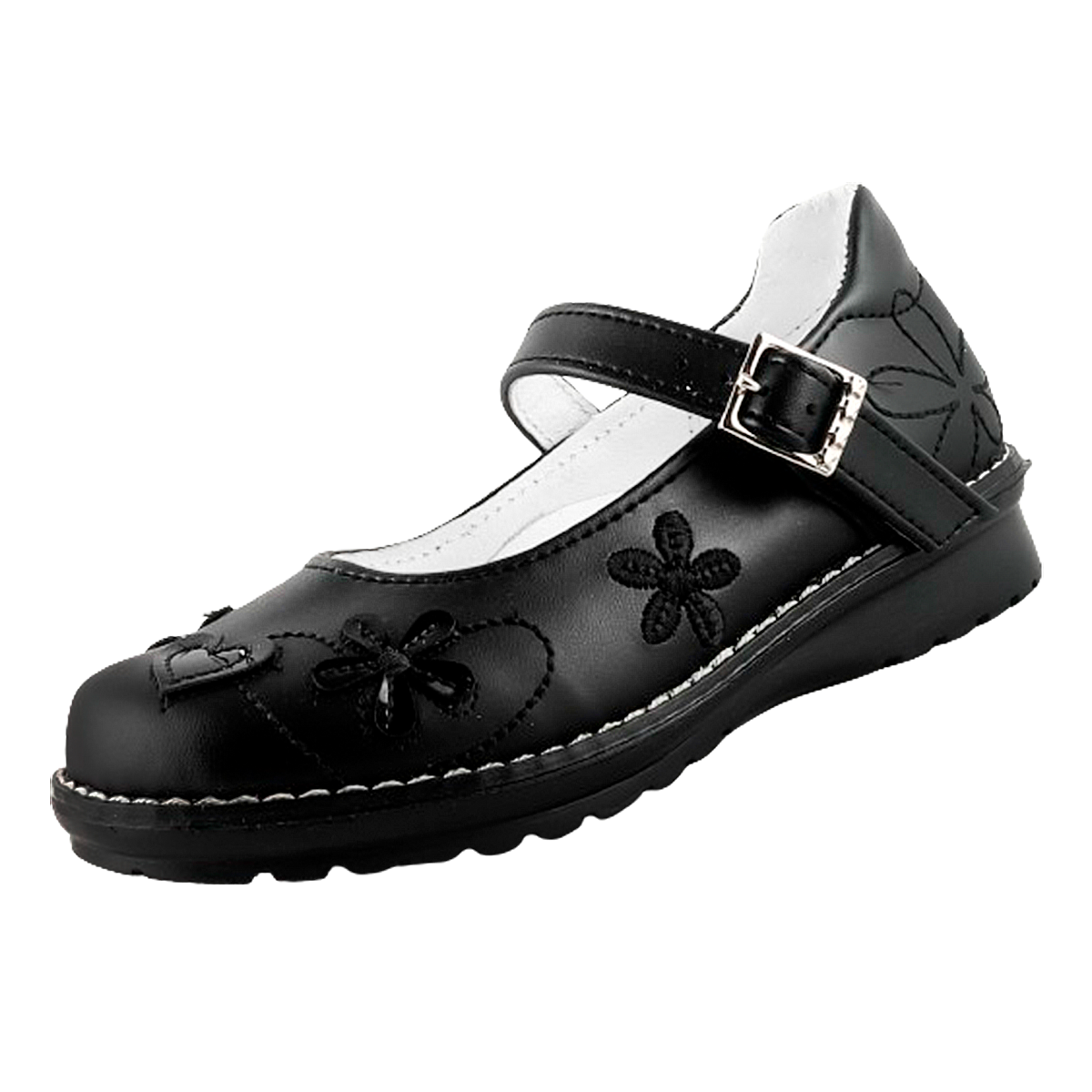 Zapato Niña Escolar Arco Soporte Cómodo Flats Negro 595-n