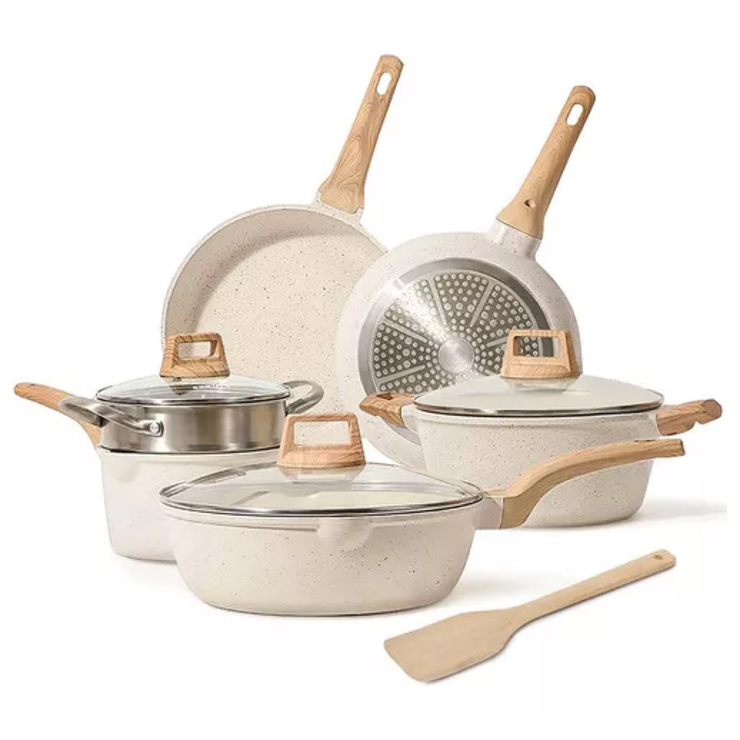 Juego de utensilios de cocina, ollas y sartenes Medical Stone, 10 piezas, color blanco.