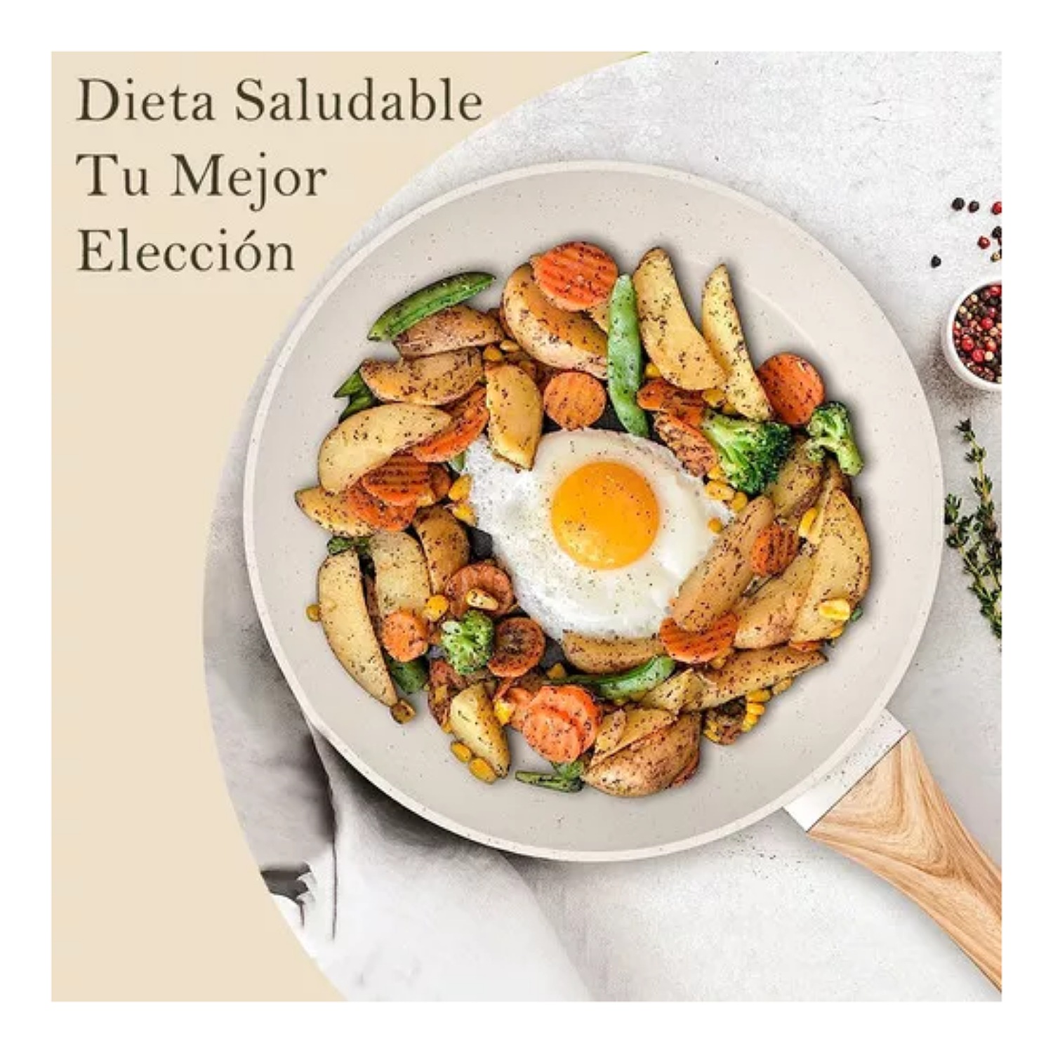 Juego de utensilios de cocina, ollas y sartenes Medical Stone, 10 piezas, color blanco.