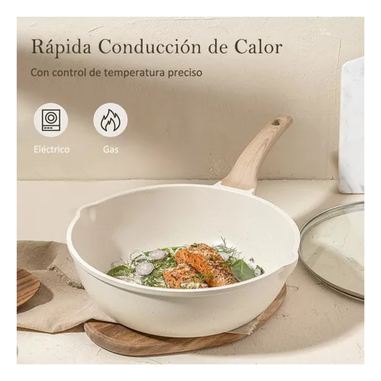 Juego de utensilios de cocina, ollas y sartenes Medical Stone, 10 piezas, color blanco.