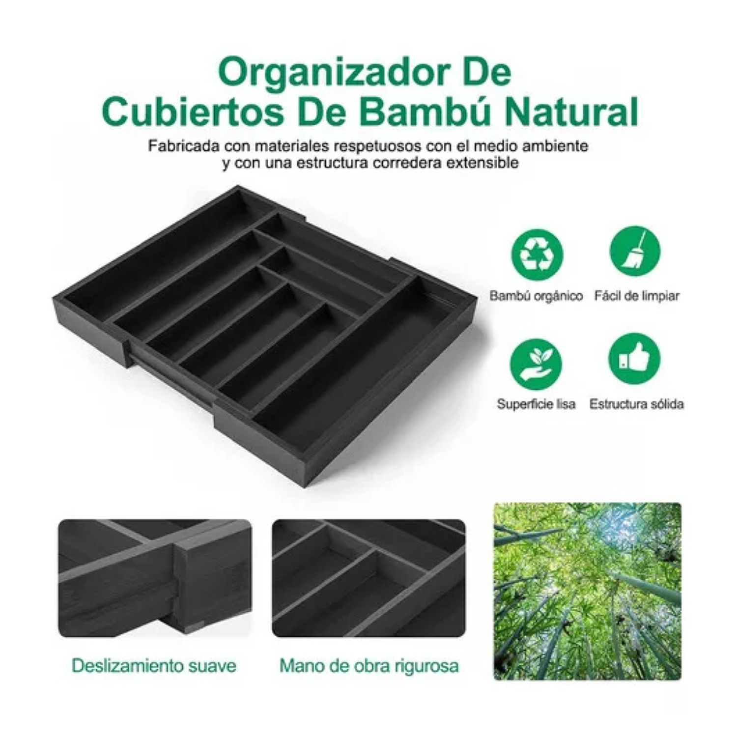 Organizador de cubiertos expandible de 8 compartimentos, Organizador de cubiertos de cocina expandible, Organizador de plástico ajustable, Organizador de utensilios para cajones de cocina.