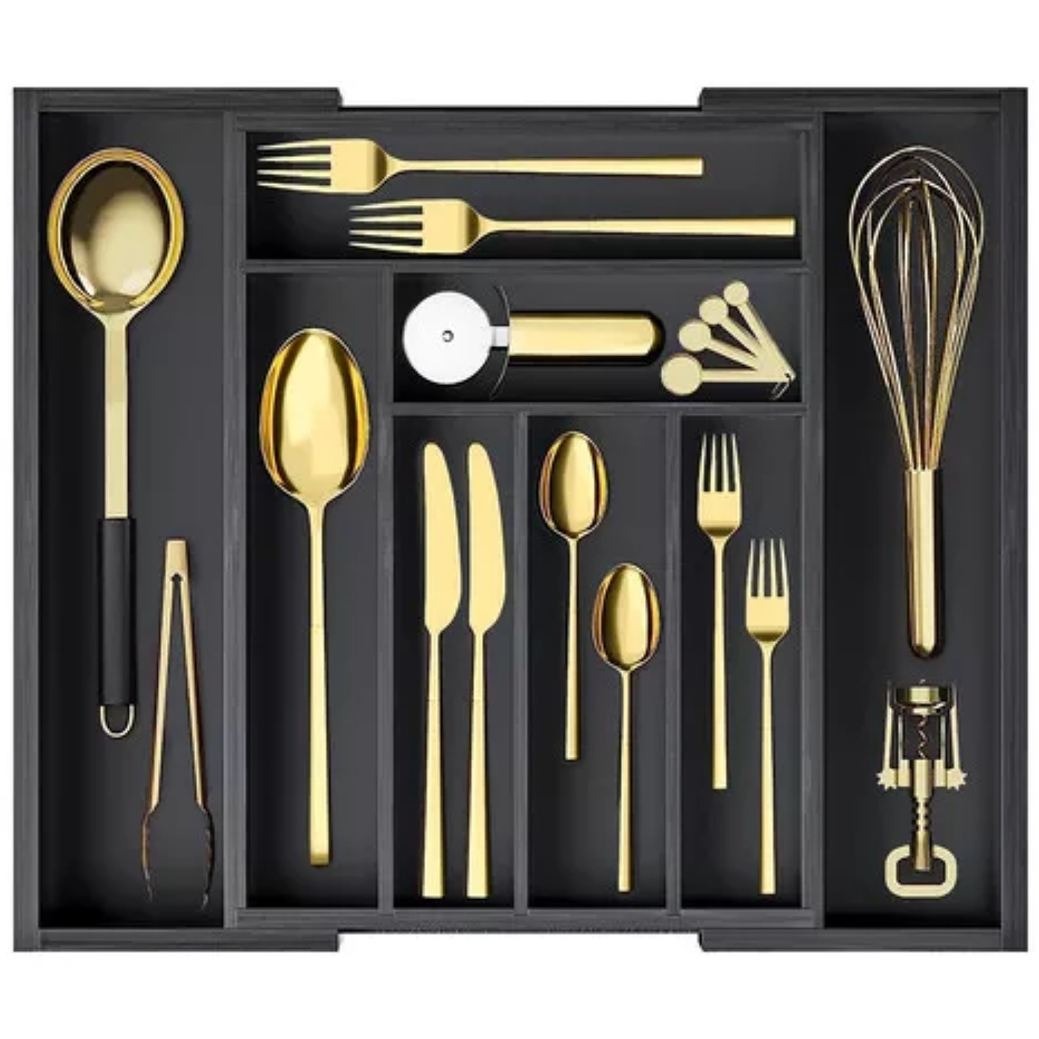 Organizador de cubiertos expandible de 8 compartimentos, Organizador de cubiertos de cocina expandible, Organizador de plástico ajustable, Organizador de utensilios para cajones de cocina.