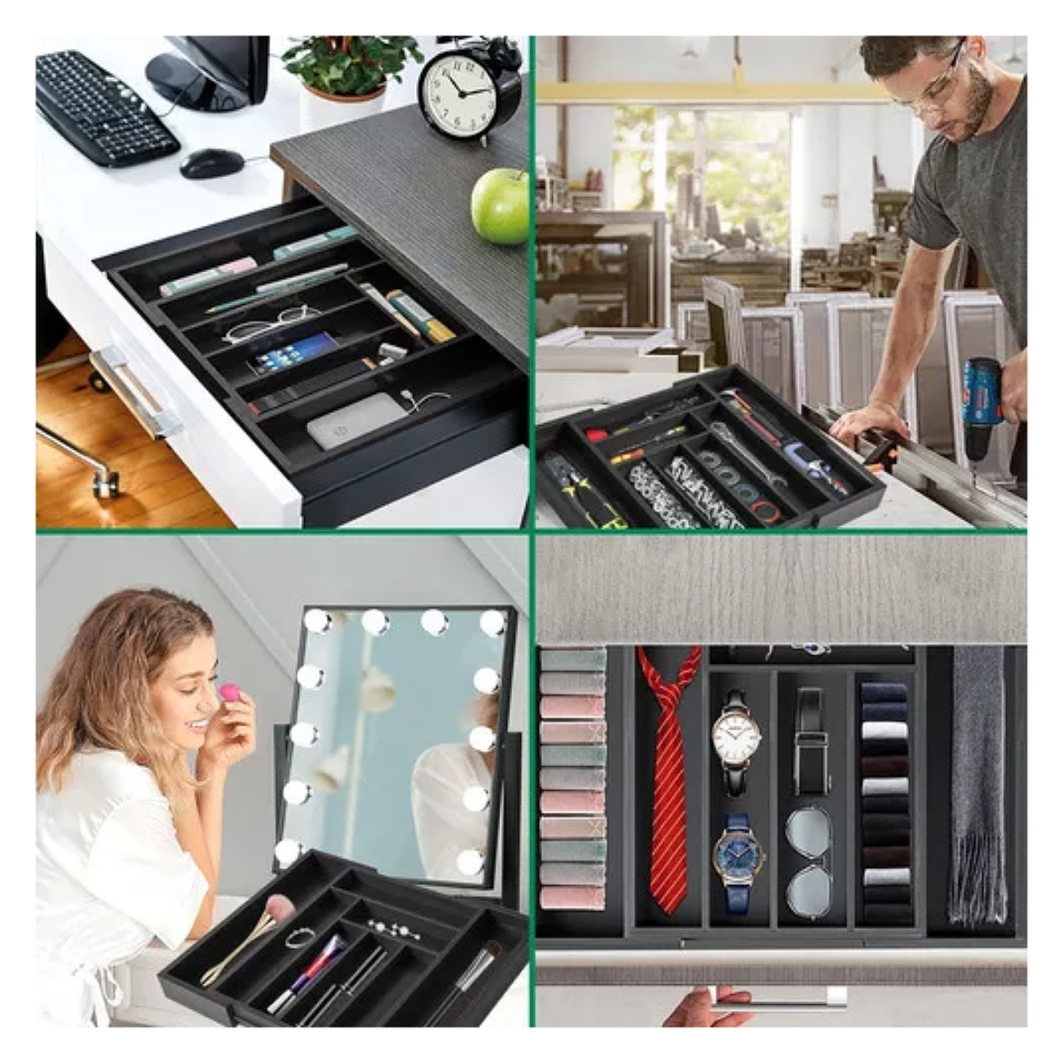 Organizador de cubiertos expandible de 8 compartimentos, Organizador de cubiertos de cocina expandible, Organizador de plástico ajustable, Organizador de utensilios para cajones de cocina.