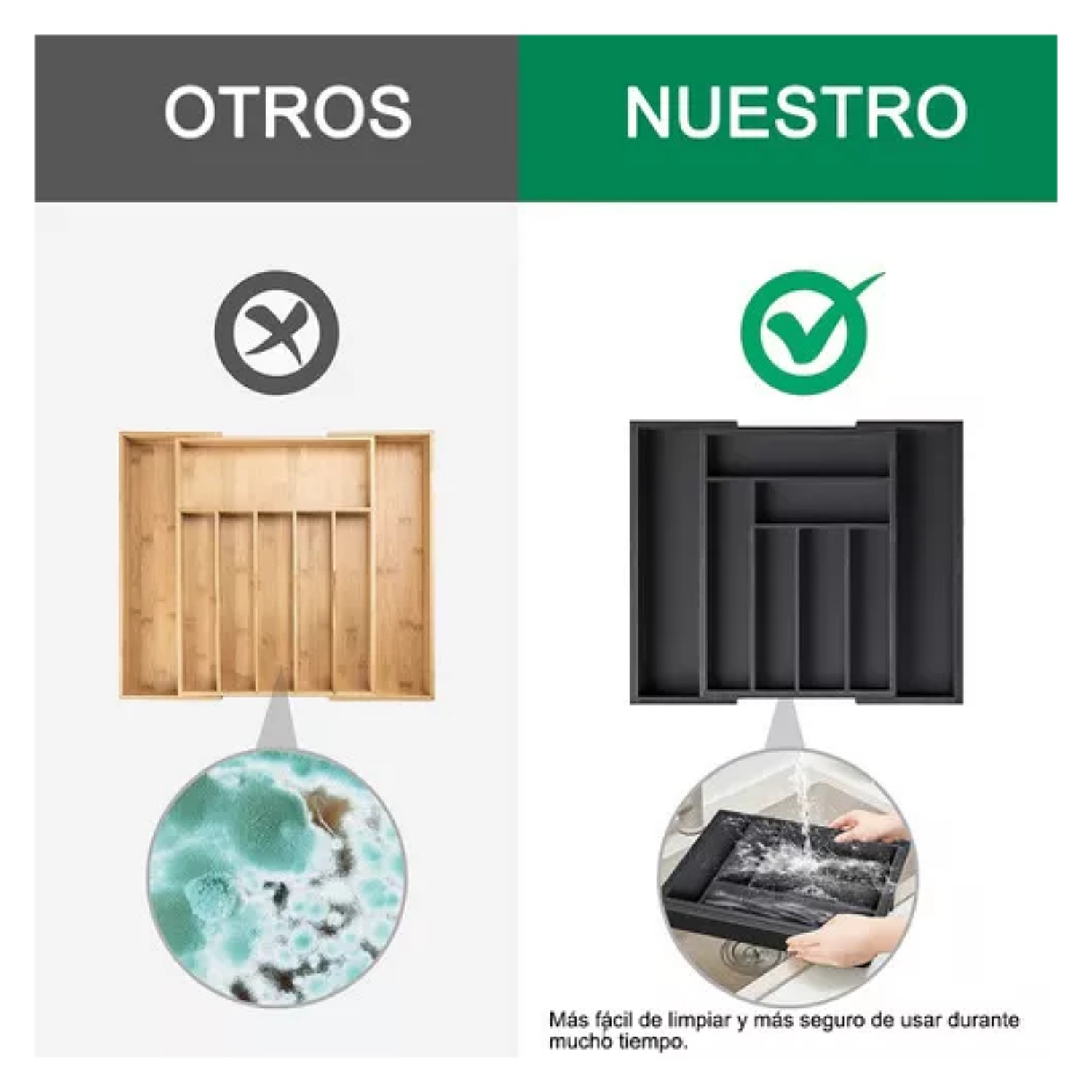 Organizador de cubiertos expandible de 8 compartimentos, Organizador de cubiertos de cocina expandible, Organizador de plástico ajustable, Organizador de utensilios para cajones de cocina.