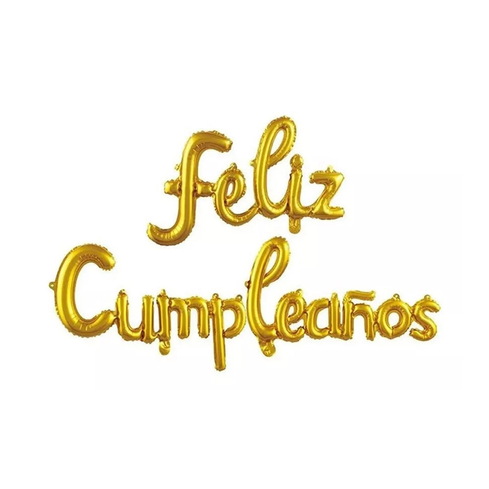 Set Globos Metalicos Feliz Cumpleaños dorado DM.