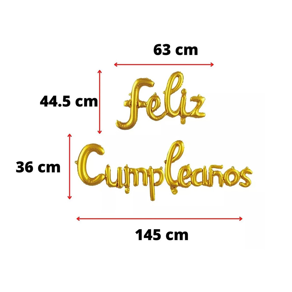 Set Globos Metalicos Feliz Cumpleaños dorado DM.