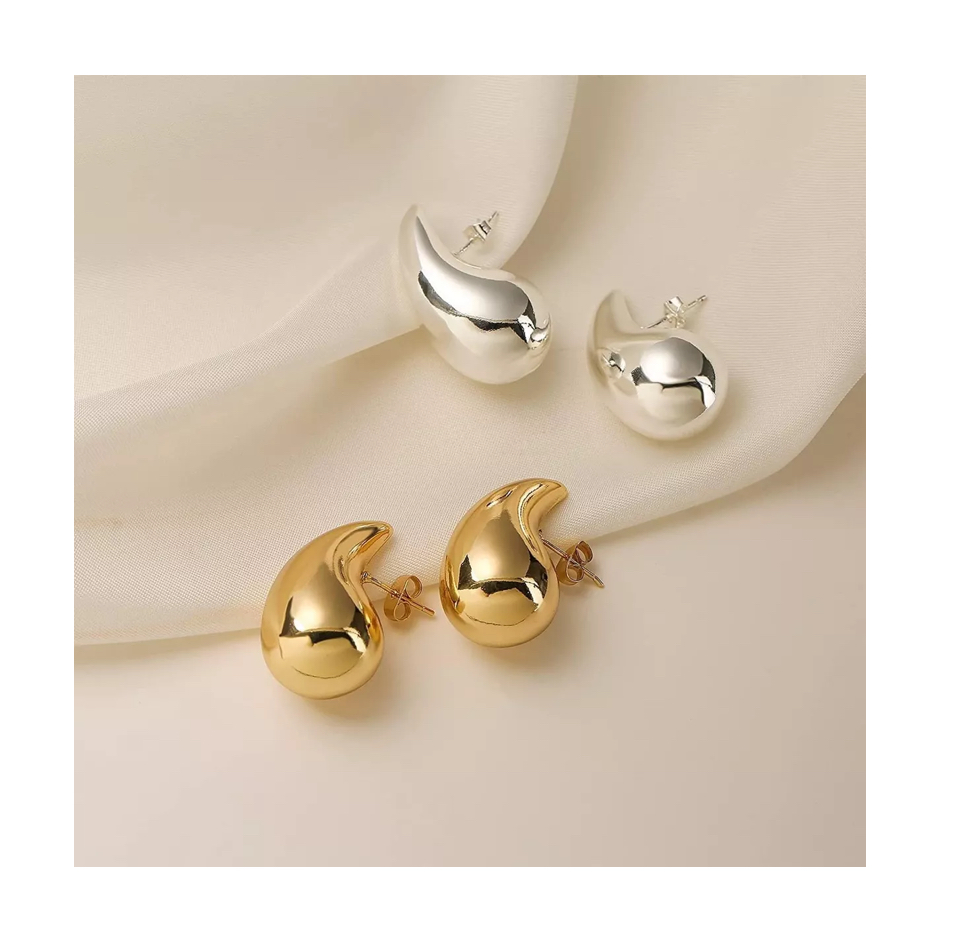 Aretes De Gota Bottega 3 Pares Dorado, Plata Y Oro Rosado.